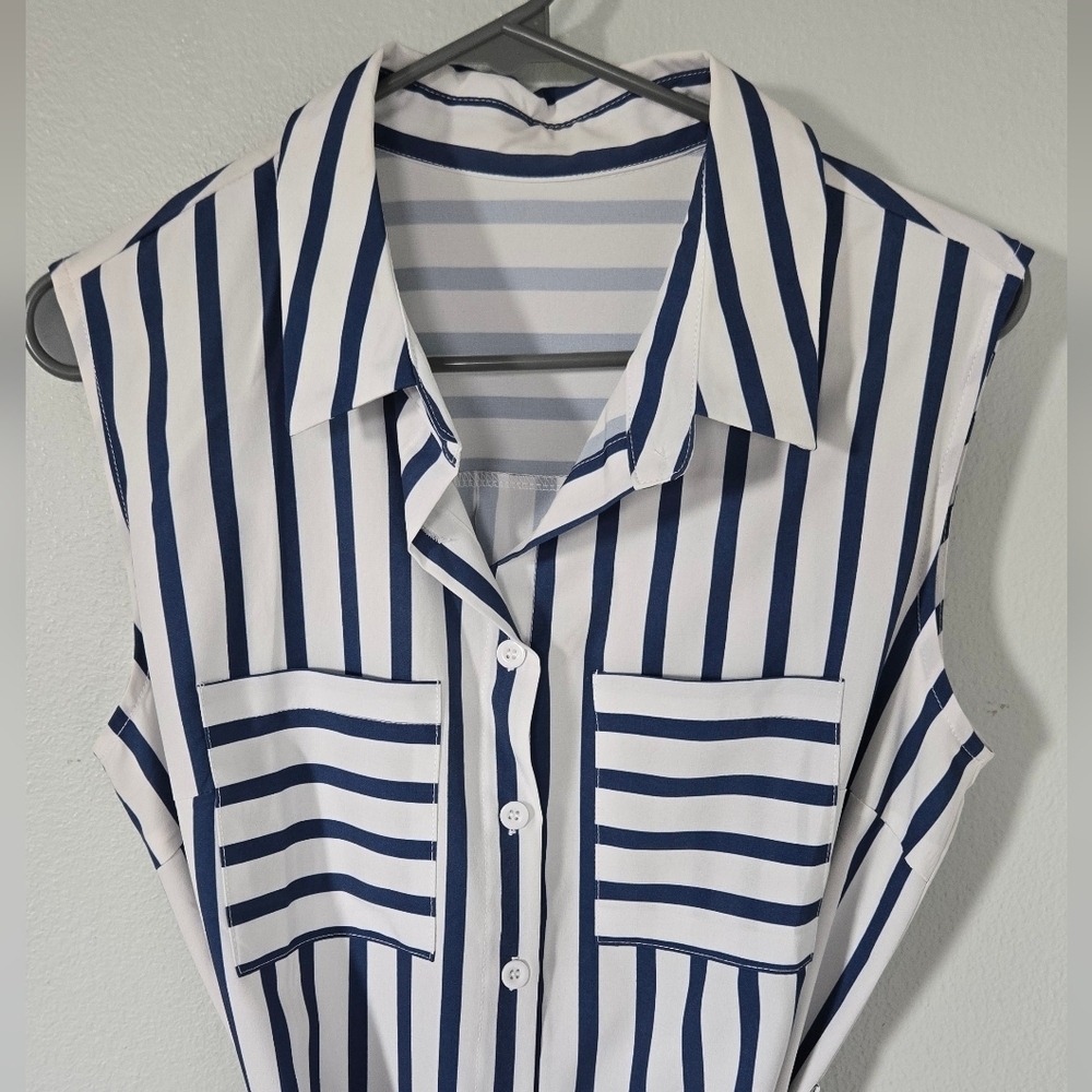 Blue Stripe dress no brand Size Large - Picture 3 of 4